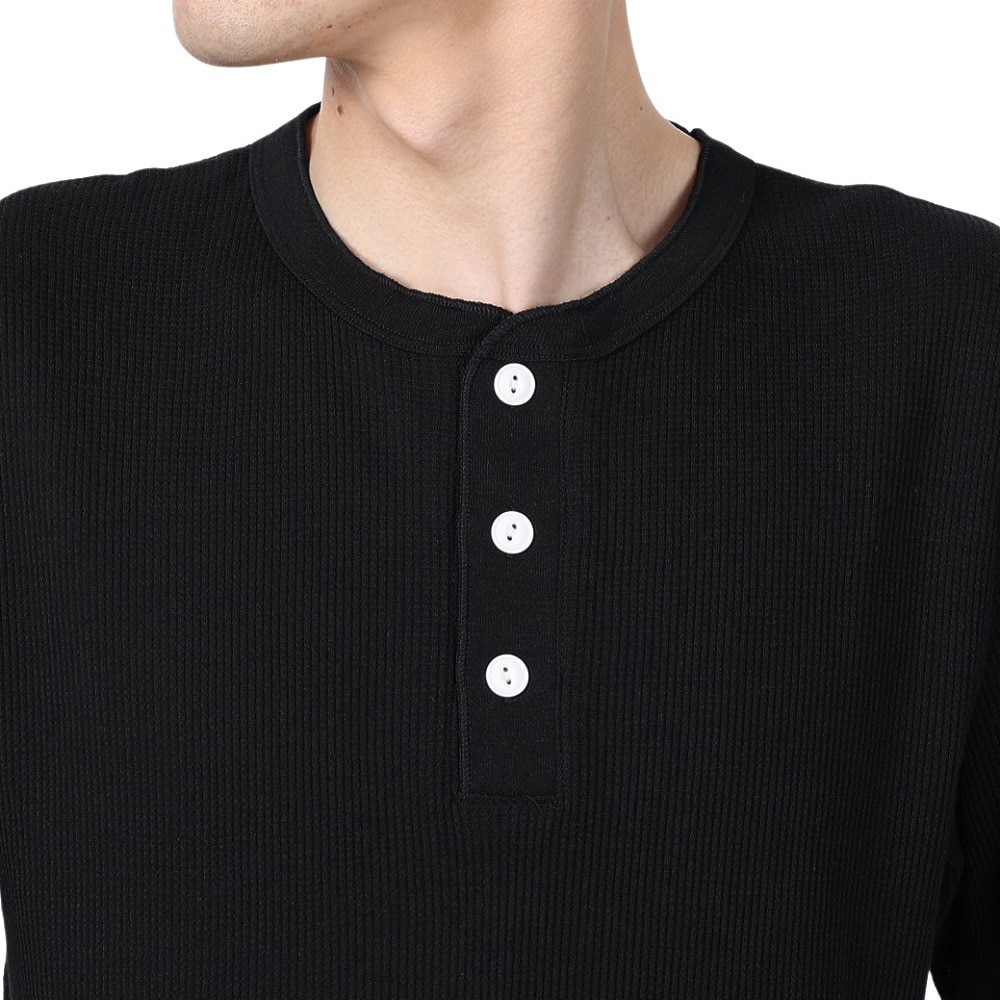 ヘルスニット（Healthknit）（メンズ）ベーシックワッフル ヘンリーネック 半袖Tシャツ 601S BLK