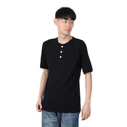 (メンズ)ベーシックワッフル ヘンリーネック 半袖Tシャツ 601S BLK