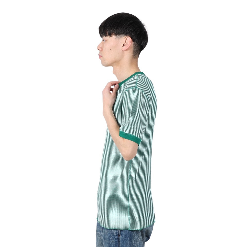 ヘルスニット（Healthknit）（メンズ）ベーシックワッフル ヘンリーネック 半袖Tシャツ 601S GRN/OFF