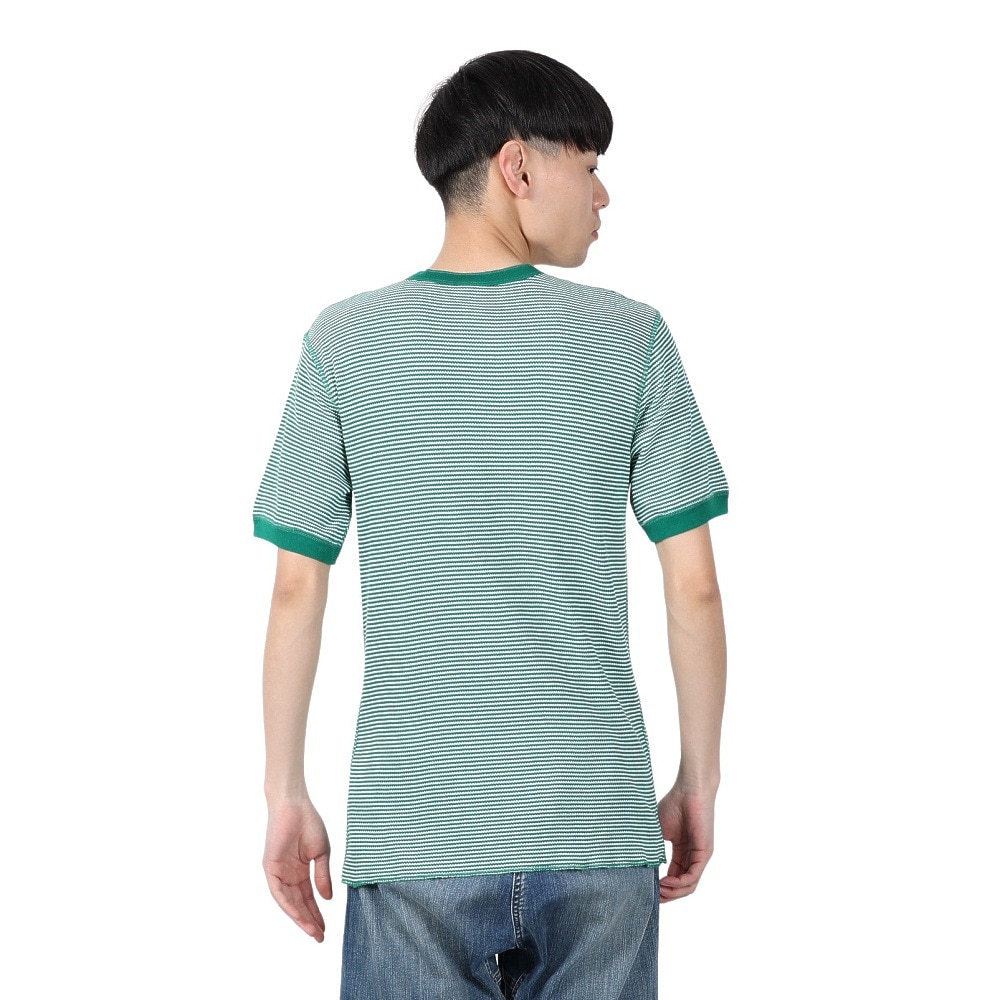 ヘルスニット（Healthknit）（メンズ）ベーシックワッフル ヘンリーネック 半袖Tシャツ 601S GRN/OFF