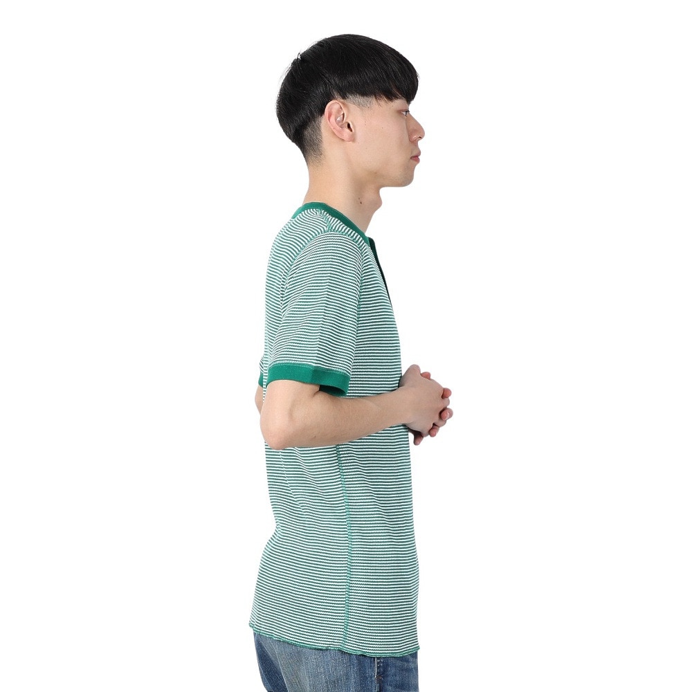 ヘルスニット（Healthknit）（メンズ）ベーシックワッフル ヘンリーネック 半袖Tシャツ 601S GRN/OFF