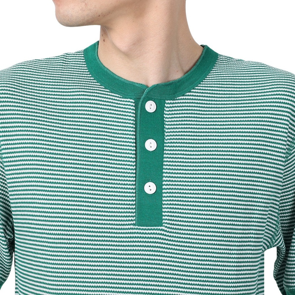 ヘルスニット（Healthknit）（メンズ）ベーシックワッフル ヘンリーネック 半袖Tシャツ 601S GRN/OFF