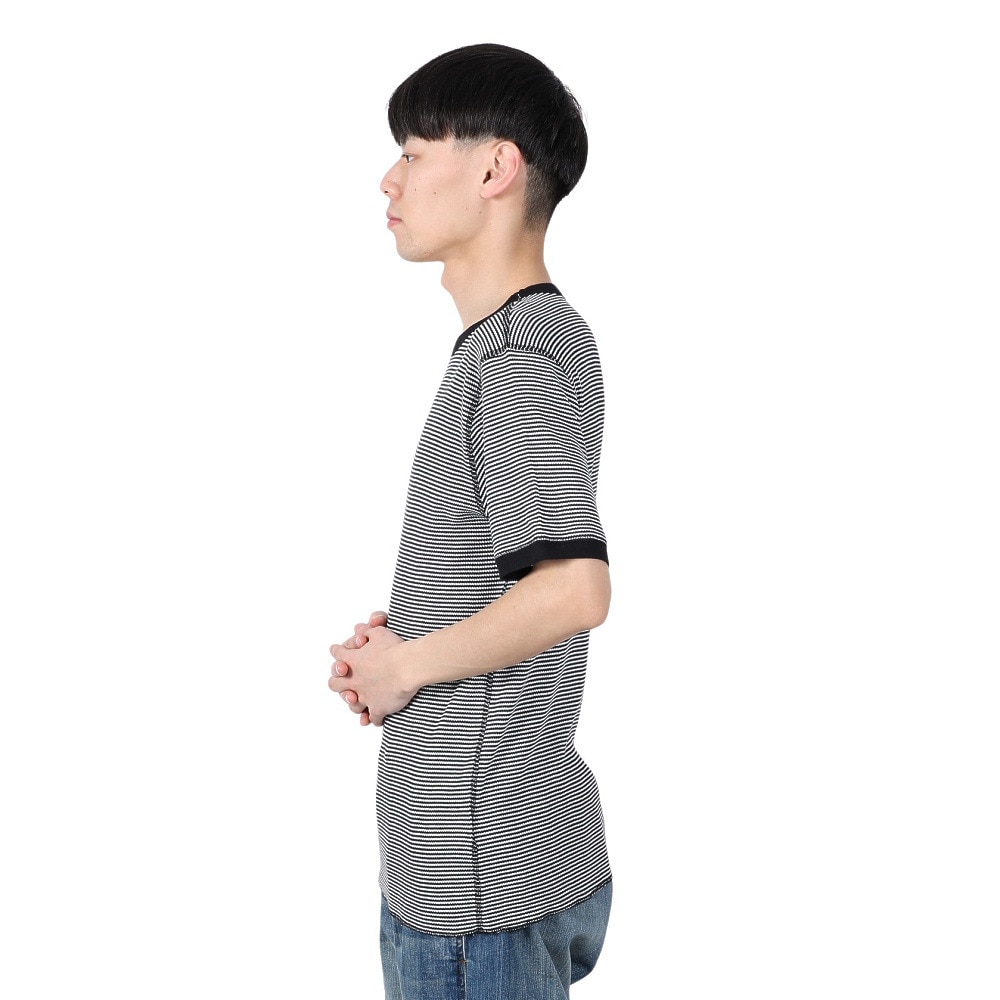 ヘルスニット（Healthknit）（メンズ）ベーシックワッフル クルーネック 半袖Tシャツ ボーダー 602S BLK/OFF