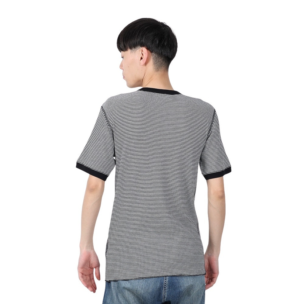 ヘルスニット（Healthknit）（メンズ）ベーシックワッフル クルーネック 半袖Tシャツ ボーダー 602S BLK/OFF
