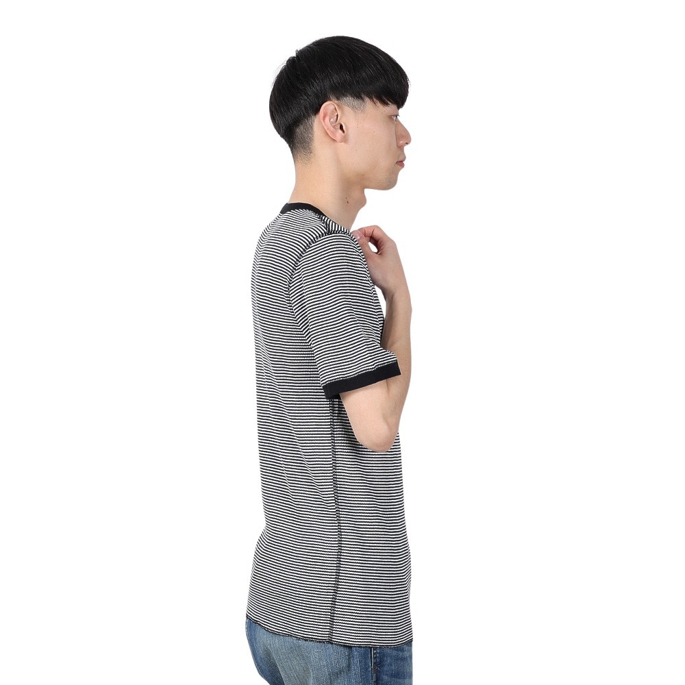 ヘルスニット（Healthknit）（メンズ）ベーシックワッフル クルーネック 半袖Tシャツ ボーダー 602S BLK/OFF
