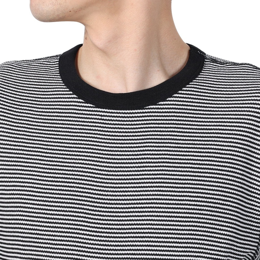 ヘルスニット（Healthknit）（メンズ）ベーシックワッフル クルーネック 半袖Tシャツ ボーダー 602S BLK/OFF