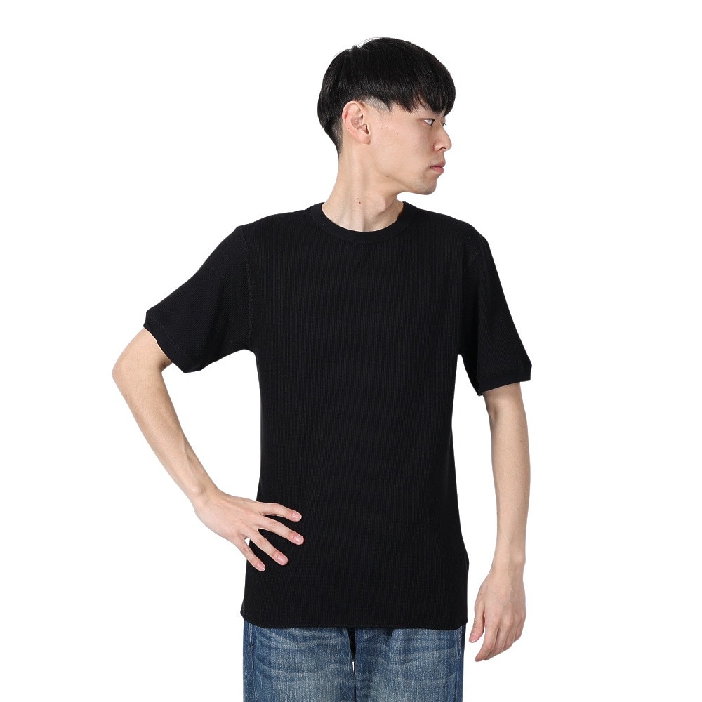 ヘルスニット（Healthknit）（メンズ）ベーシックワッフル クルーネック 半袖Tシャツ 602S BLK