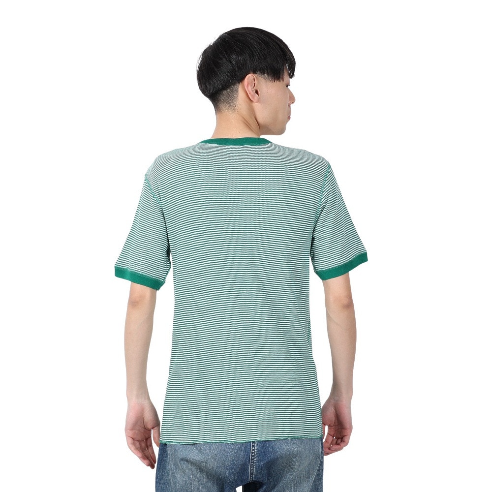 ヘルスニット（Healthknit）（メンズ）ベーシックワッフル クルーネック 半袖Tシャツ ボーダー 602S GRN/OFF