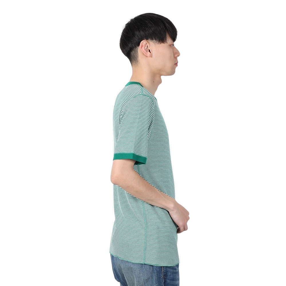 ヘルスニット（Healthknit）（メンズ）ベーシックワッフル クルーネック 半袖Tシャツ ボーダー 602S GRN/OFF