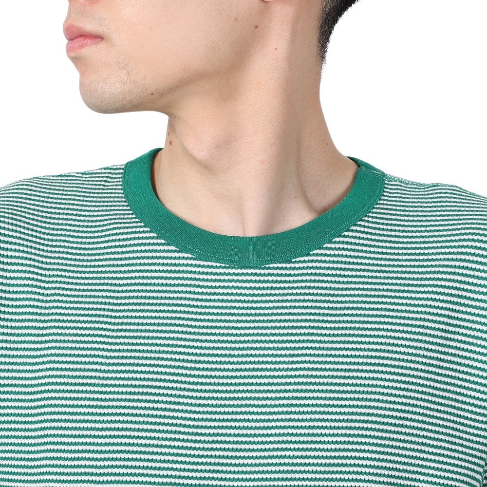 ヘルスニット（Healthknit）（メンズ）ベーシックワッフル クルーネック 半袖Tシャツ ボーダー 602S GRN/OFF