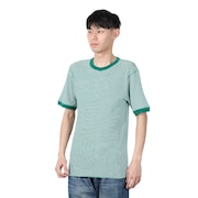 (メンズ)ベーシックワッフル クルーネック 半袖Tシャツ ボーダー 602S GRN/OFF