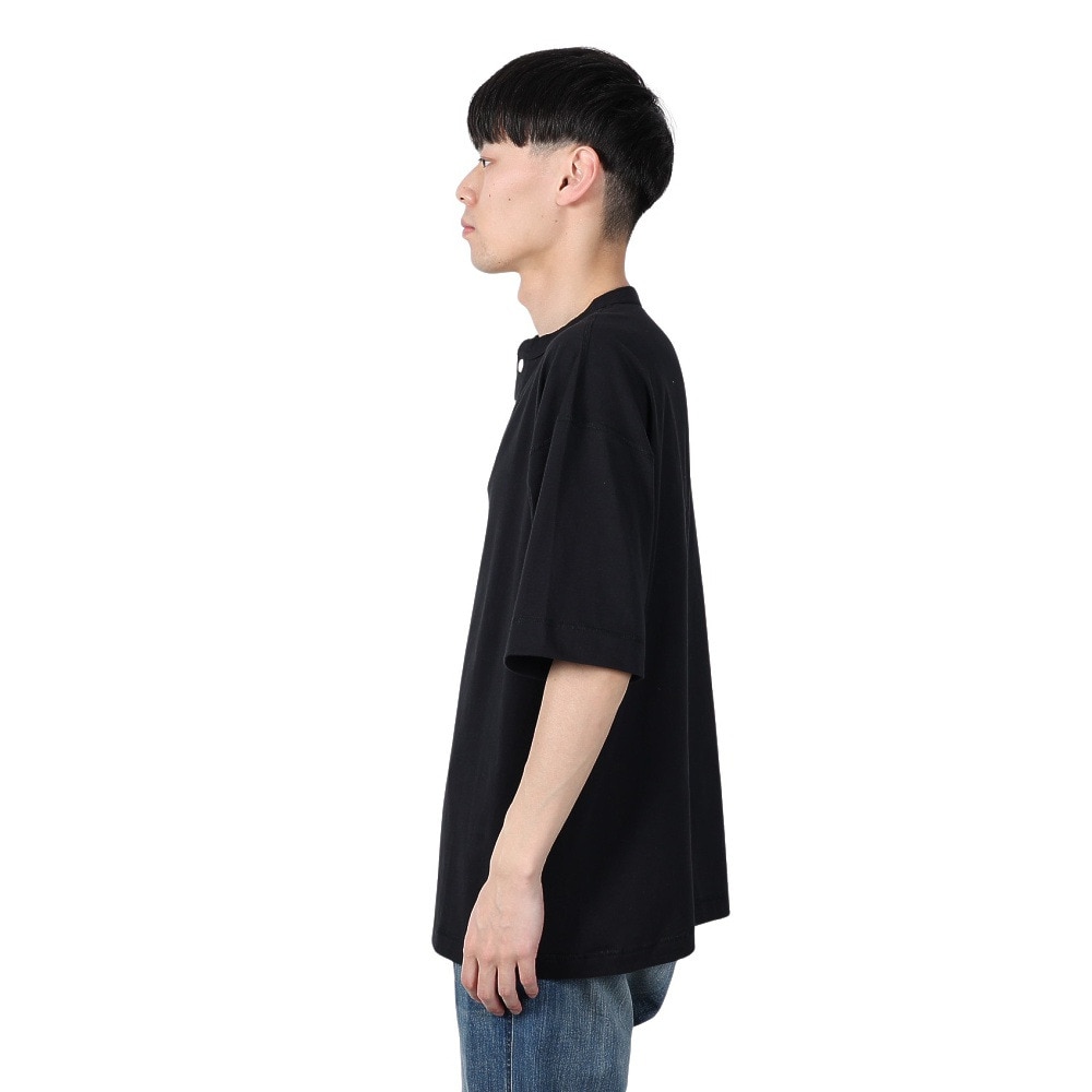 ヘルスニット（Healthknit）（メンズ）U.S.A.コットン ヘンリーネック半袖Tシャツ HR24S-M002 BLK