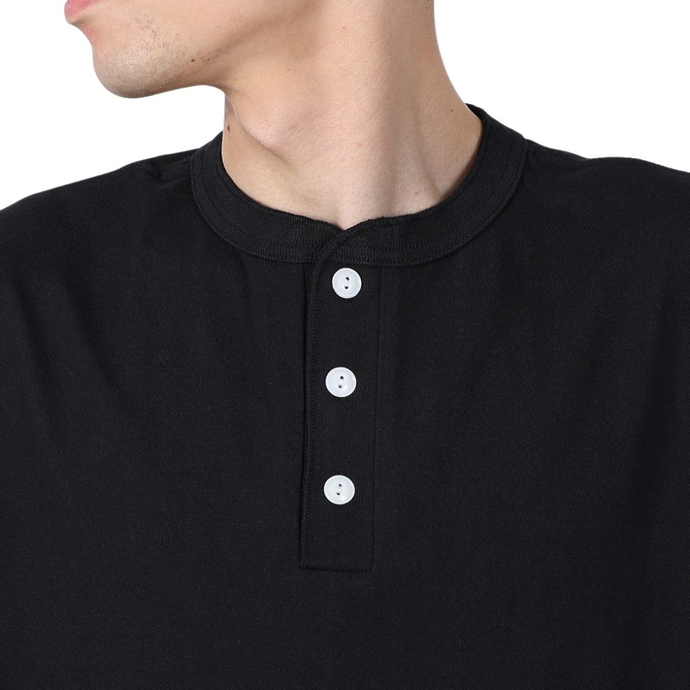 ヘルスニット（Healthknit）（メンズ）U.S.A.コットン ヘンリーネック半袖Tシャツ HR24S-M002 BLK