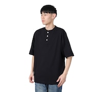 (メンズ)U.S.A.コットン ヘンリーネック半袖Tシャツ HR24S-M002 BLK