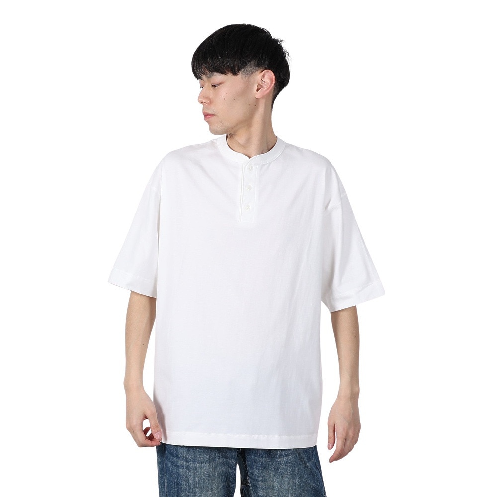 ヘルスニット（Healthknit）（メンズ）U.S.A.コットン ヘンリーネック半袖Tシャツ HR24S-M002 WHT