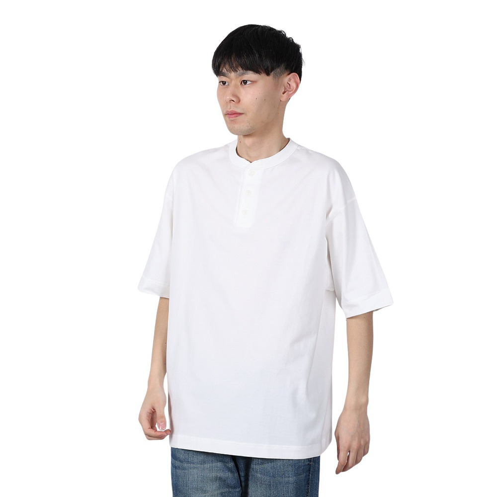 (メンズ)U.S.A.コットン ヘンリーネック半袖Tシャツ HR24S-M002 WHT