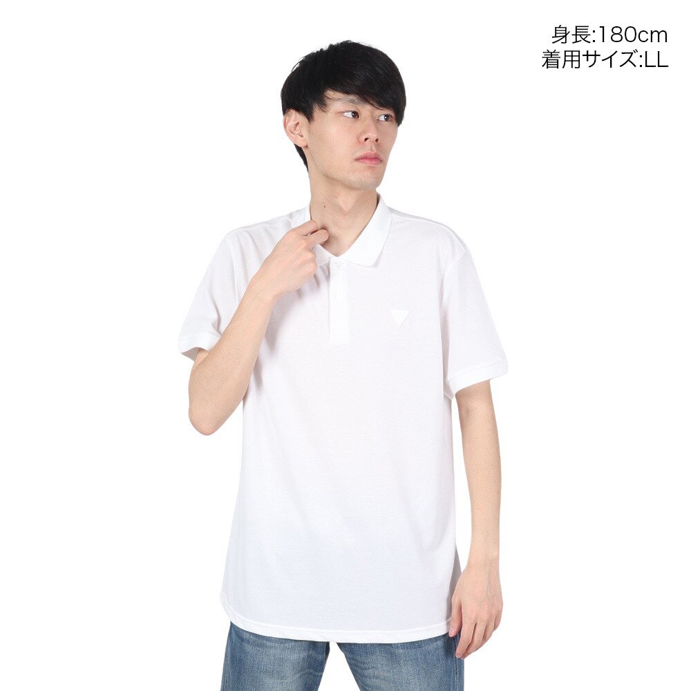 GUESS（メンズ）ワンポイントロゴ 半袖ポロシャツ MM2K8470KWHT