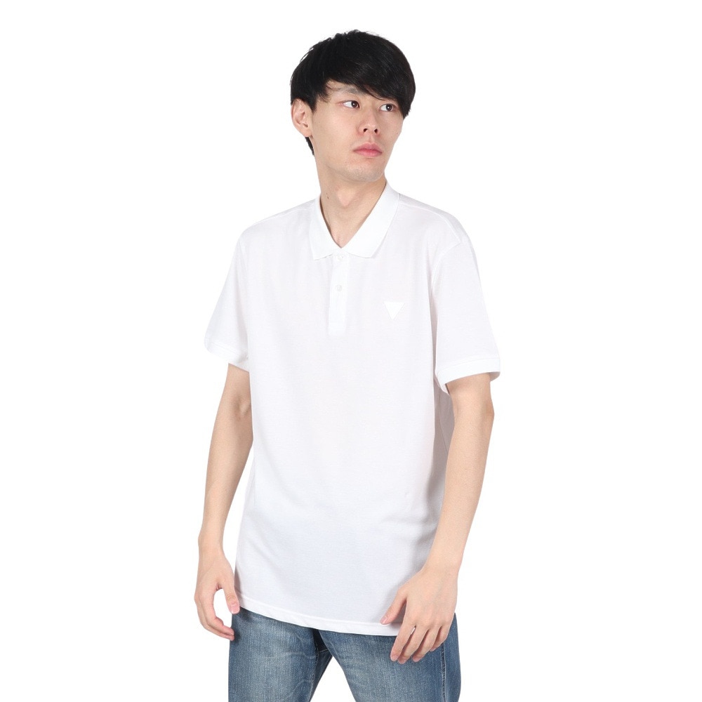 GUESS（メンズ）ワンポイントロゴ 半袖ポロシャツ MM2K8470KWHT