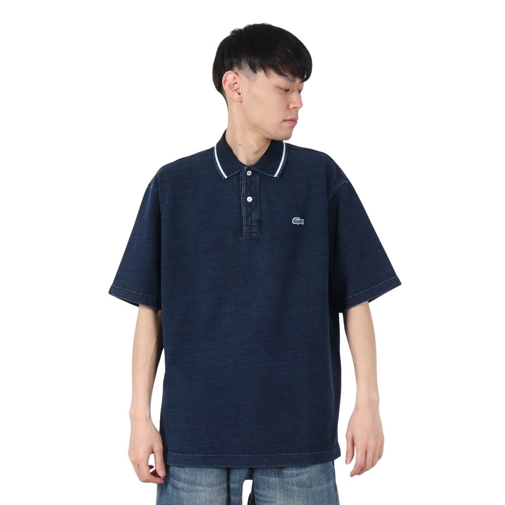 ラコステ（LACOSTE）（メンズ）配色リブニットインディゴポロシャツ PH004J-993GF