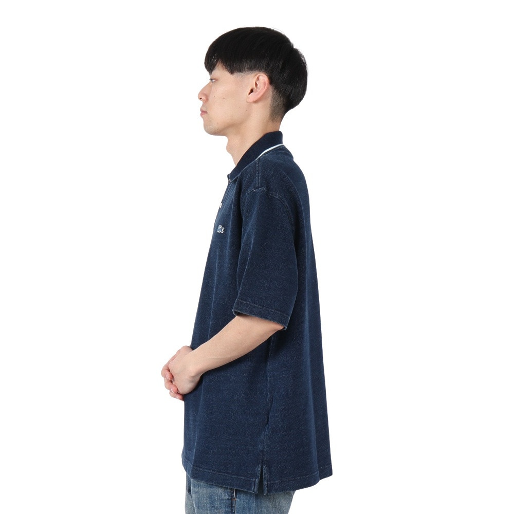 ラコステ（LACOSTE）（メンズ）配色リブニットインディゴポロシャツ PH004J-993GF