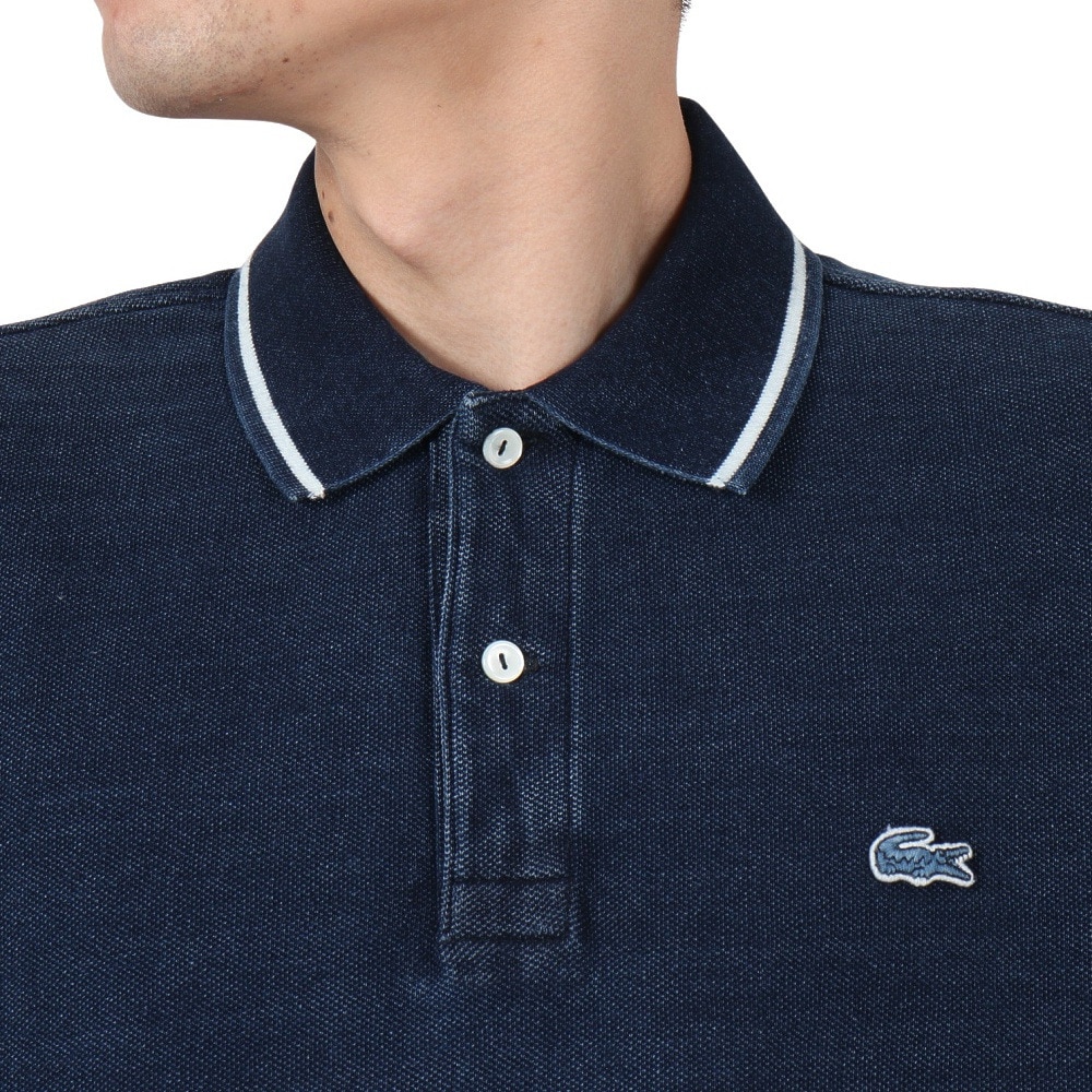 ラコステ（LACOSTE）（メンズ）配色リブニットインディゴポロシャツ PH004J-993GF