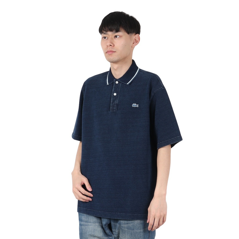 ラコステ（LACOSTE）（メンズ）配色リブニットインディゴポロシャツ PH004J-993GF