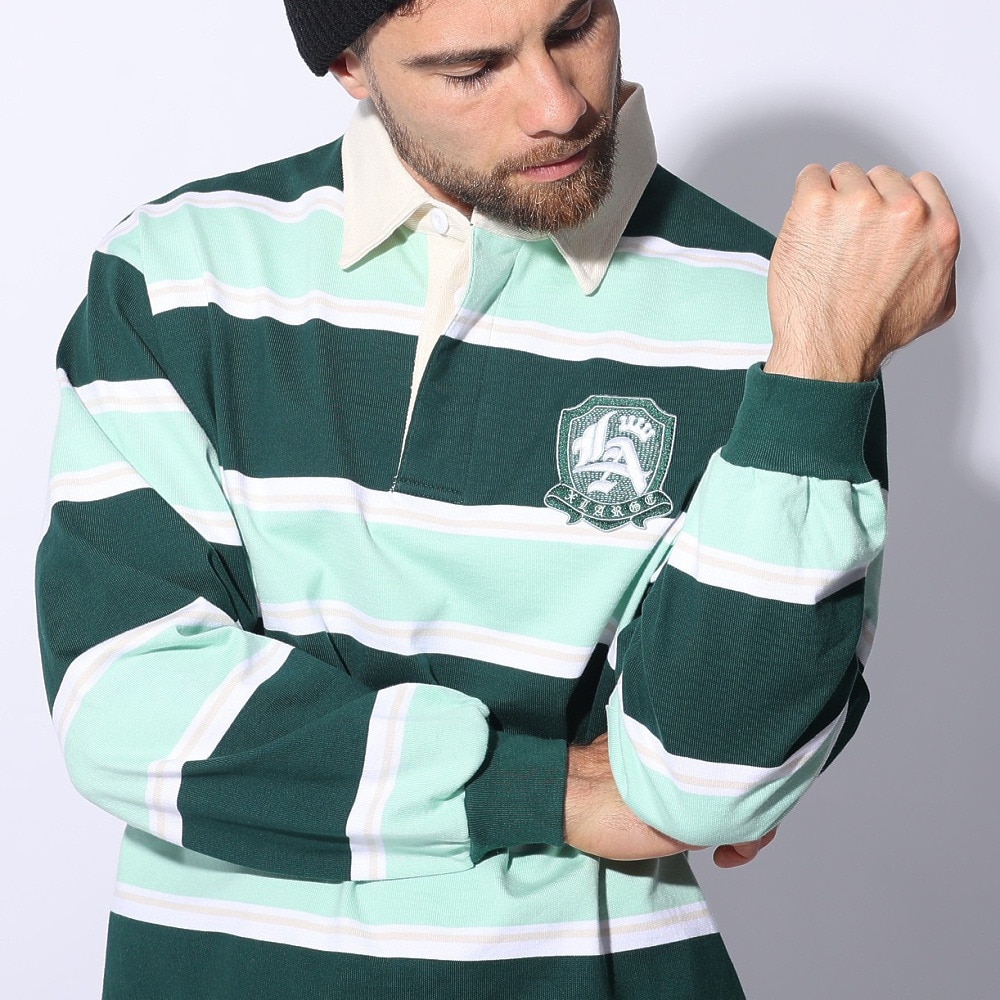 エクストララージ（XLARGE）（メンズ）EMBLEM STRIPED RUGBY シャツ 101241013001-GREEN