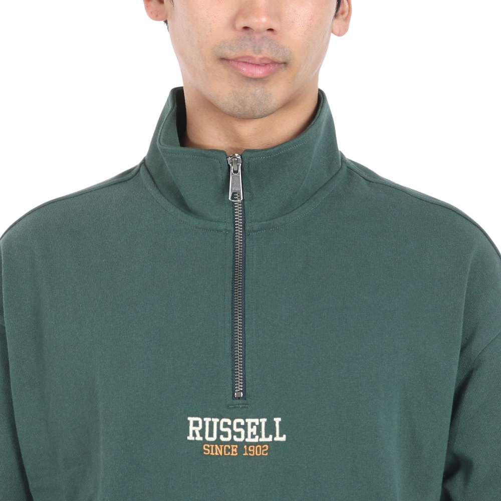 ラッセル（RUSSELL）（メンズ）16/-OE ハーフジップ 半袖スウェットシャツ RBM24S0011 DGRN