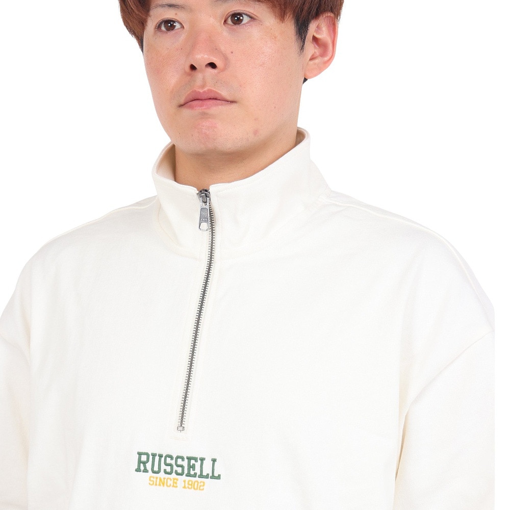 ラッセル（RUSSELL）（メンズ）16/-OE ハーフジップ 半袖スウェットシャツ RBM24S0011 IVR