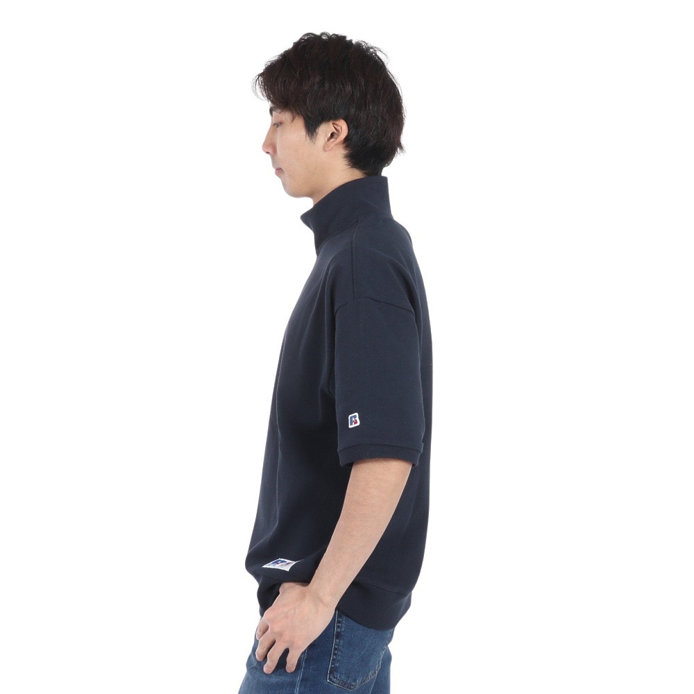 ラッセル（RUSSELL）（メンズ）16/-OE ハーフジップ 半袖スウェットシャツ RBM24S0011 NVY