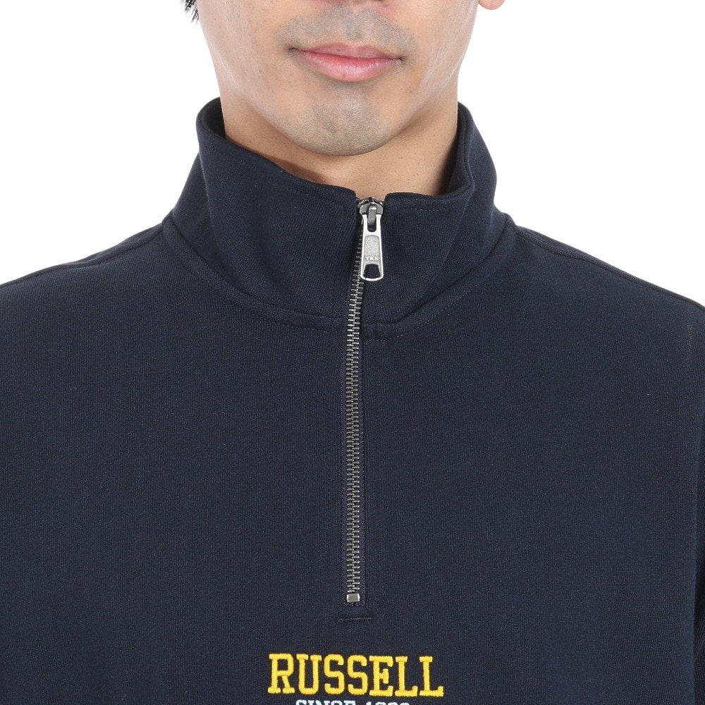 ラッセル（RUSSELL）（メンズ）16/-OE ハーフジップ 半袖スウェットシャツ RBM24S0011 NVY