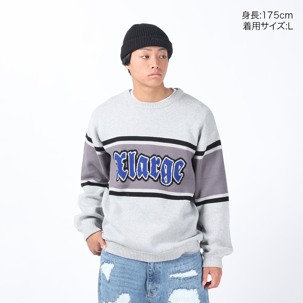 エクストララージ（XLARGE）（メンズ）STRIPED クルーネックニット トップス 101241015001-GREY