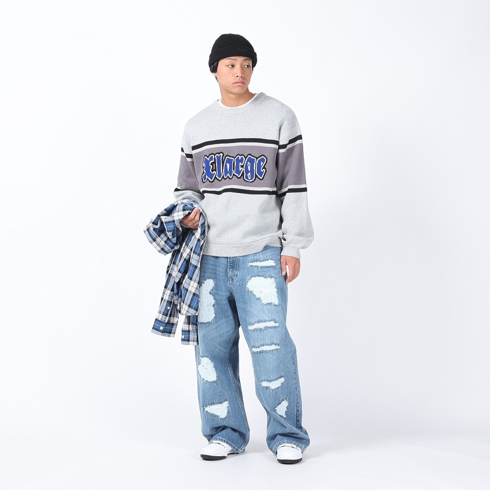 エクストララージ（XLARGE）（メンズ）STRIPED クルーネックニット トップス 101241015001-GREY