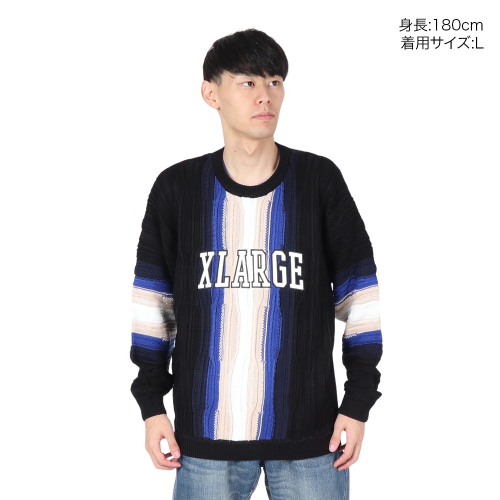 エクストララージ（XLARGE）（メンズ）3D クルーネック ニット セーター 101243015003-BLACK