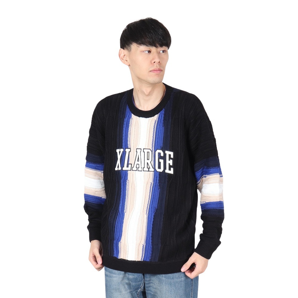 エクストララージ（XLARGE）（メンズ）3D クルーネック ニット セーター 101243015003-BLACK