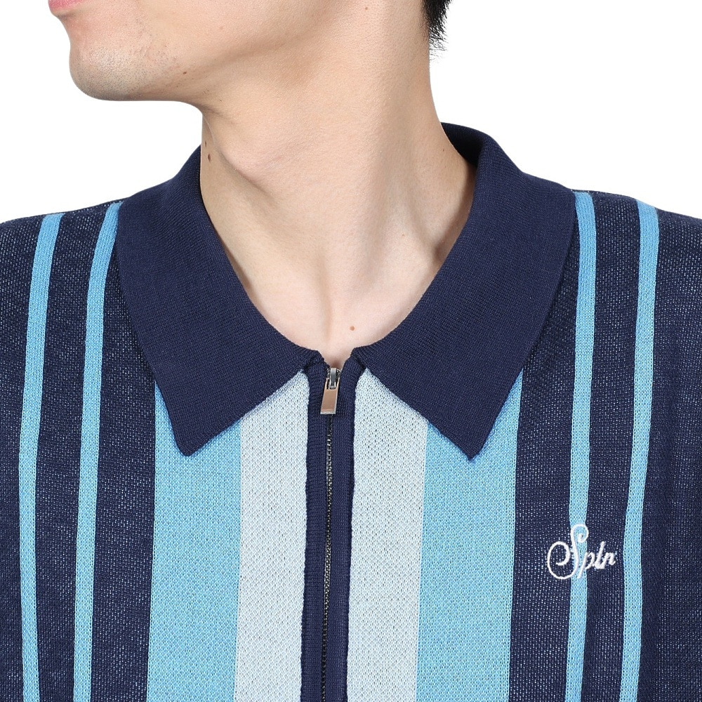 SPLR（SPLR）（メンズ）ストライプ ジップ ニット ポロシャツ 2412-18116-00200