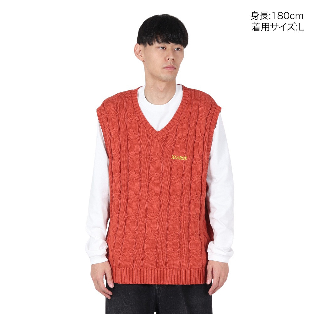エクストララージ（XLARGE）（メンズ）CABLE KNIT ベストT 101243015001-ORANGE