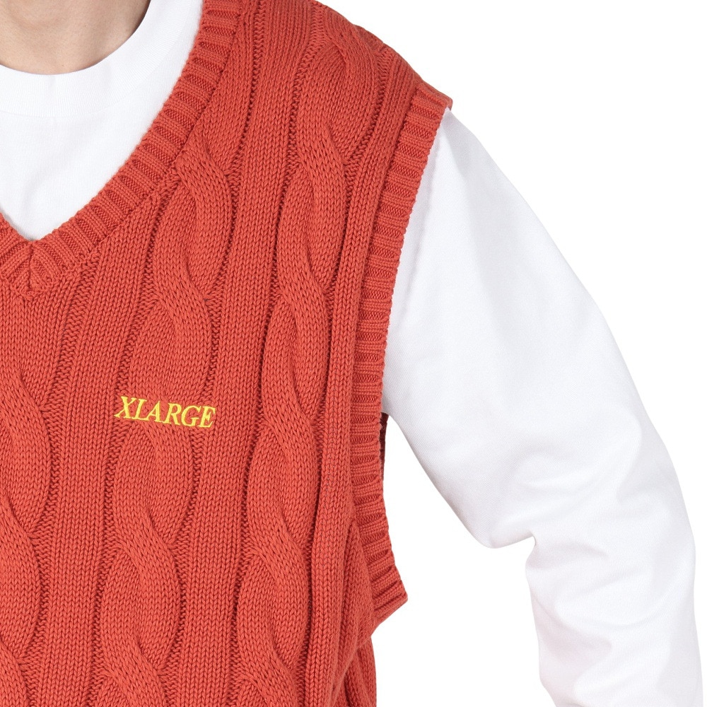 エクストララージ（XLARGE）（メンズ）CABLE KNIT ベストT 101243015001-ORANGE