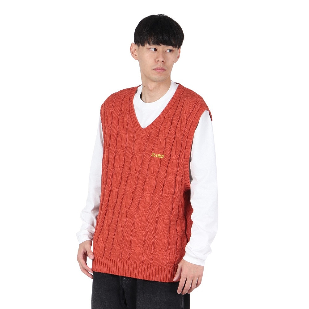 エクストララージ（XLARGE）（メンズ）CABLE KNIT ベストT 101243015001-ORANGE