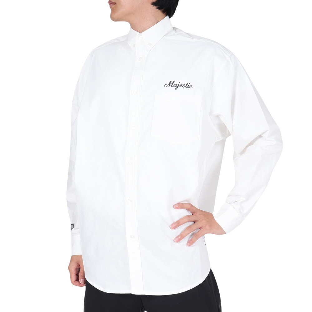 マジェスティック（MAJESTIC）（メンズ）シャツ オックスフォード 長袖 ワンポイント OT2223FW0001-WHT