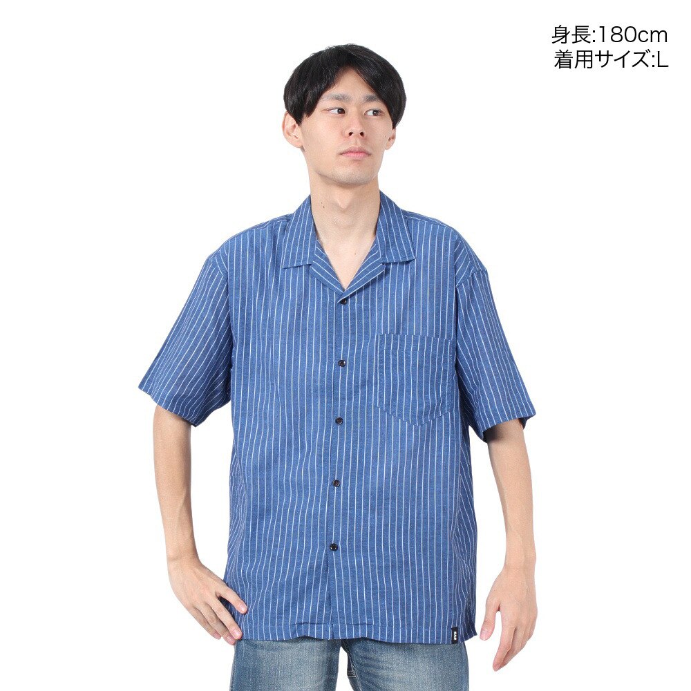 エスエーエス（SAS）（メンズ）ストライプ開襟半袖シャツ SAS2345801-72 D/BLUE