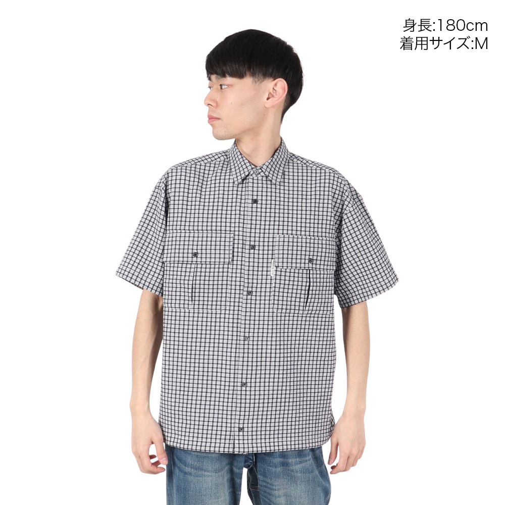 PLES MAKERS（PLES MAKERS）（メンズ）シアサッカーチェック 半袖シャツ 25555000-BLK