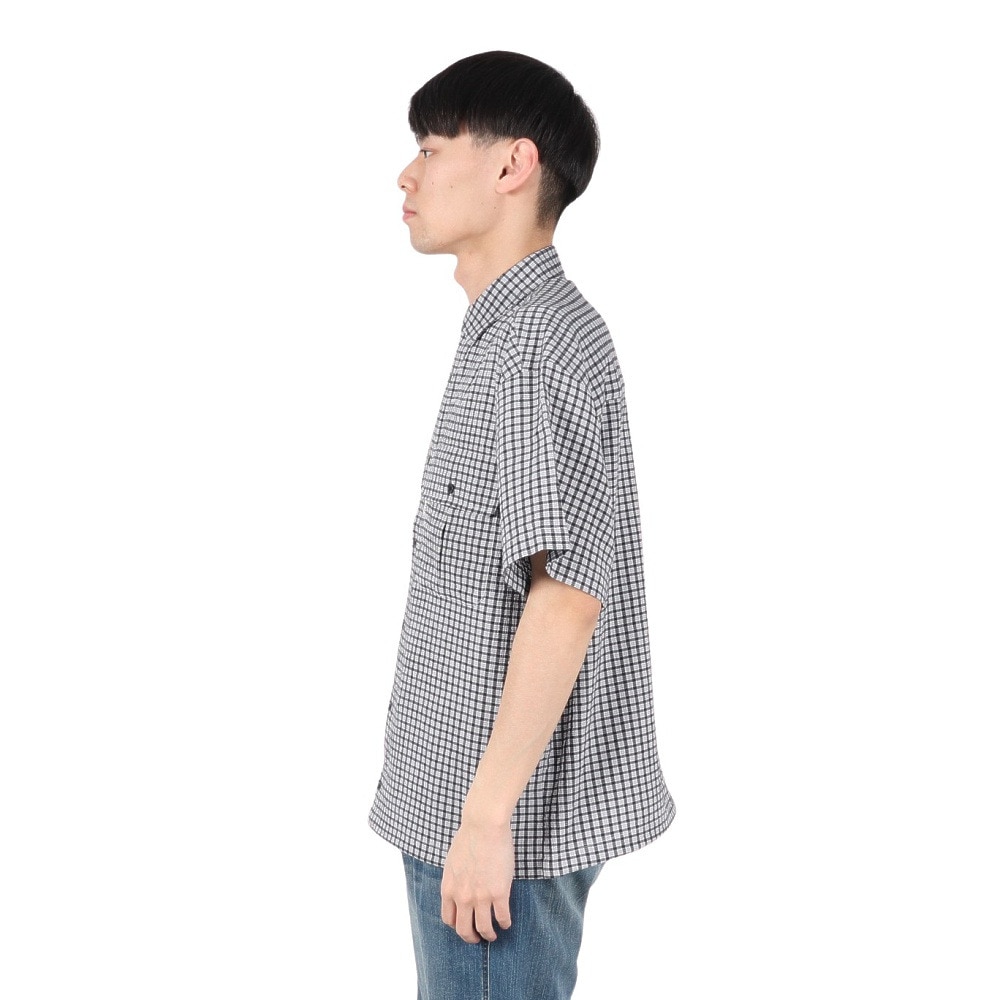 PLES MAKERS（PLES MAKERS）（メンズ）シアサッカーチェック 半袖シャツ 25555000-BLK