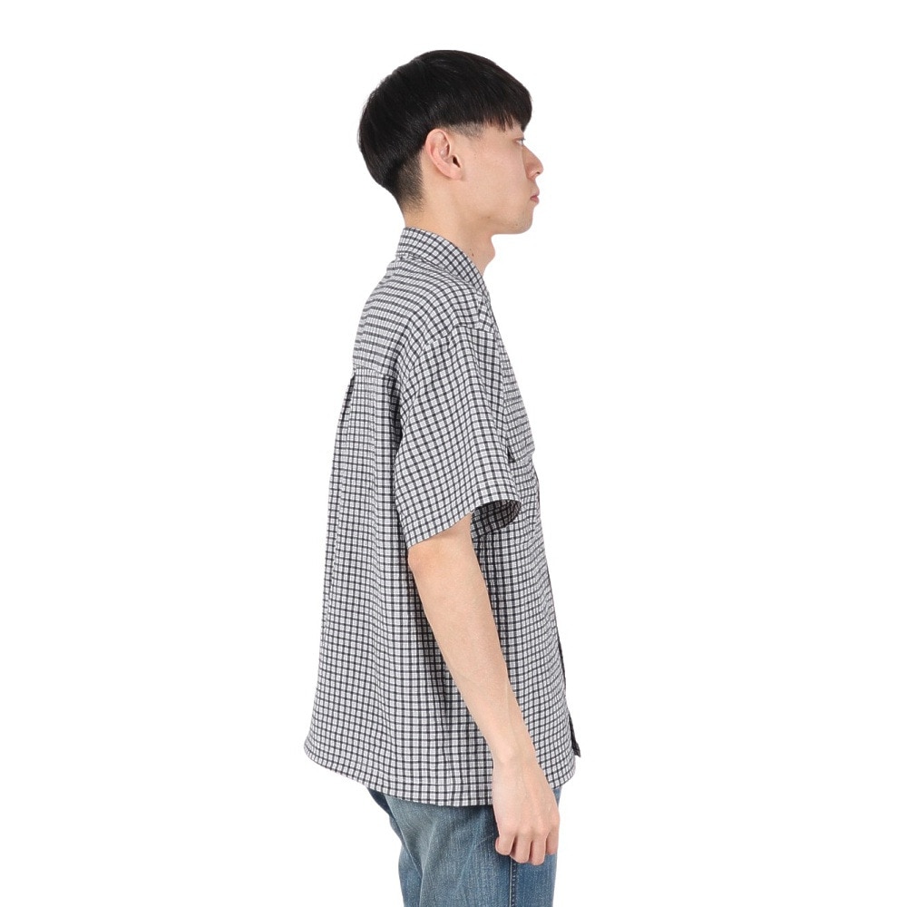 PLES MAKERS（PLES MAKERS）（メンズ）シアサッカーチェック 半袖シャツ 25555000-BLK