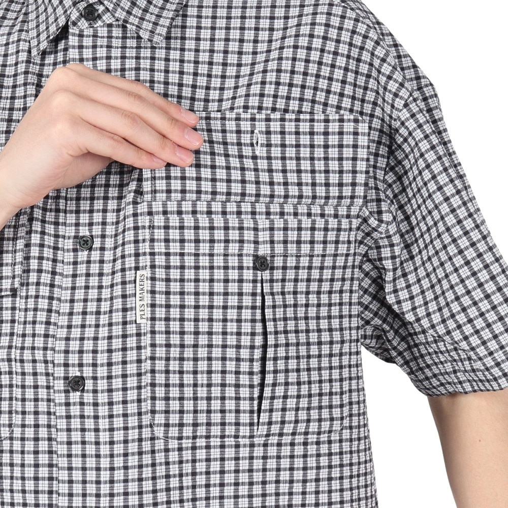 PLES MAKERS（PLES MAKERS）（メンズ）シアサッカーチェック 半袖シャツ 25555000-BLK