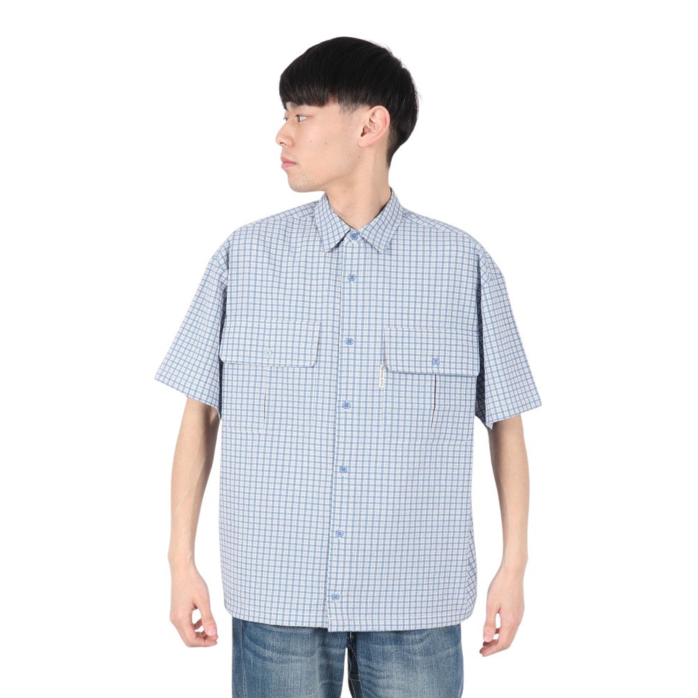 PLES MAKERS（PLES MAKERS）（メンズ）シアサッカーチェック 半袖シャツ 25555000-BLU