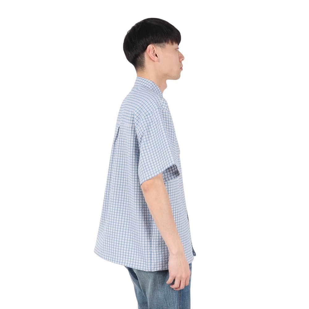 PLES MAKERS（PLES MAKERS）（メンズ）シアサッカーチェック 半袖シャツ 25555000-BLU