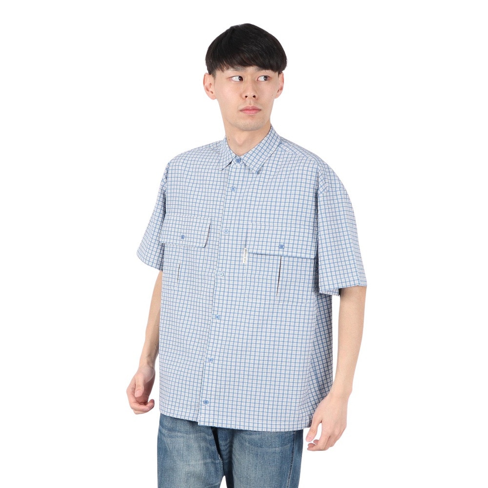 PLES MAKERS（PLES MAKERS）（メンズ）シアサッカーチェック 半袖シャツ 25555000-BLU