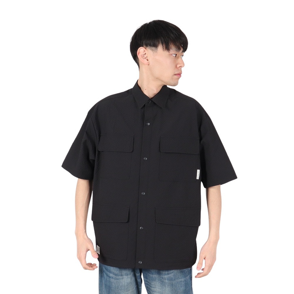 PLES MAKERS（PLES MAKERS）（メンズ）シアサッカーテック 半袖シャツ 25555001-BLK