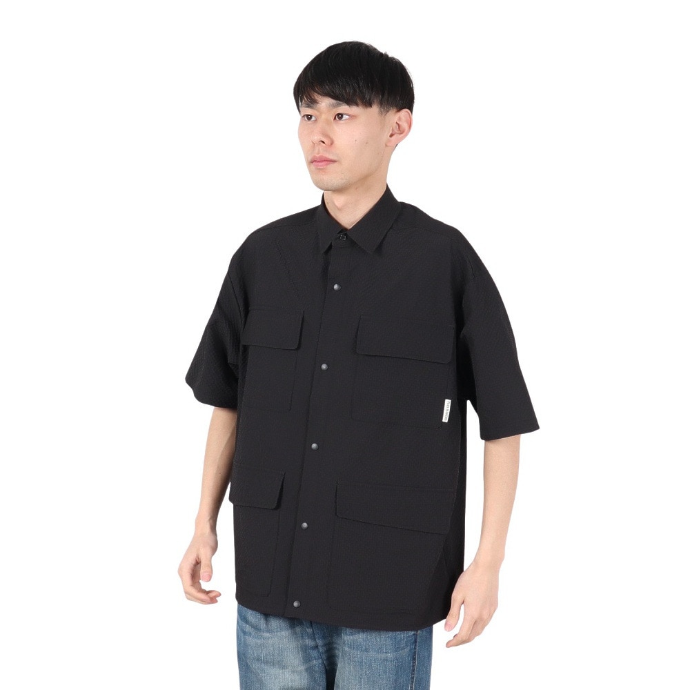 PLES MAKERS（PLES MAKERS）（メンズ）シアサッカーテック 半袖シャツ 25555001-BLK
